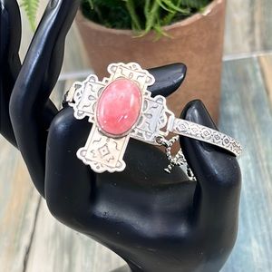 ⭐️FD FELICIA PINK AGATE STERLING SILVER SOUTHWESTERN DESIGN CROSS BRACELET